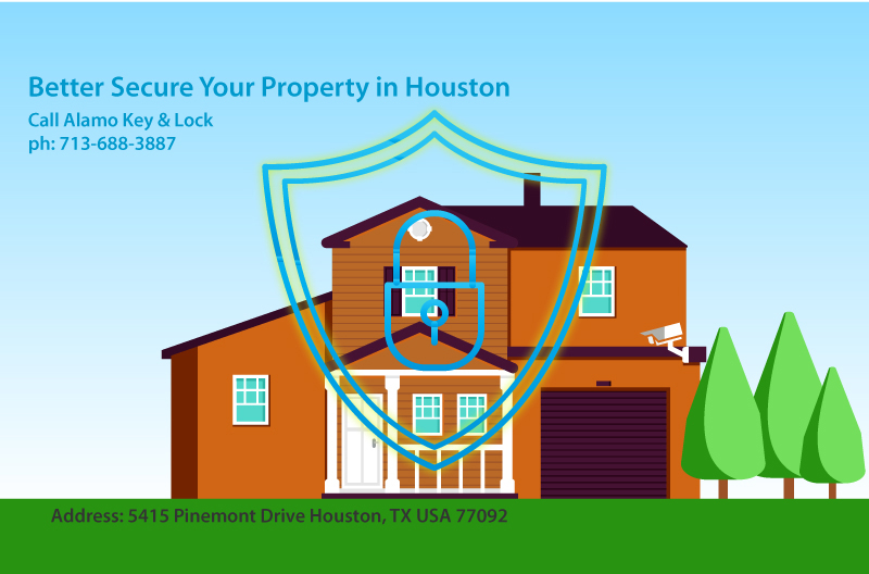 secure lock icon over a residential house illustration